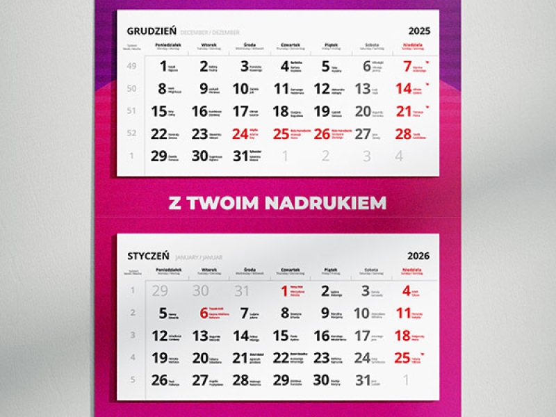 wolne studio kalendarze trójdzielne 2026
