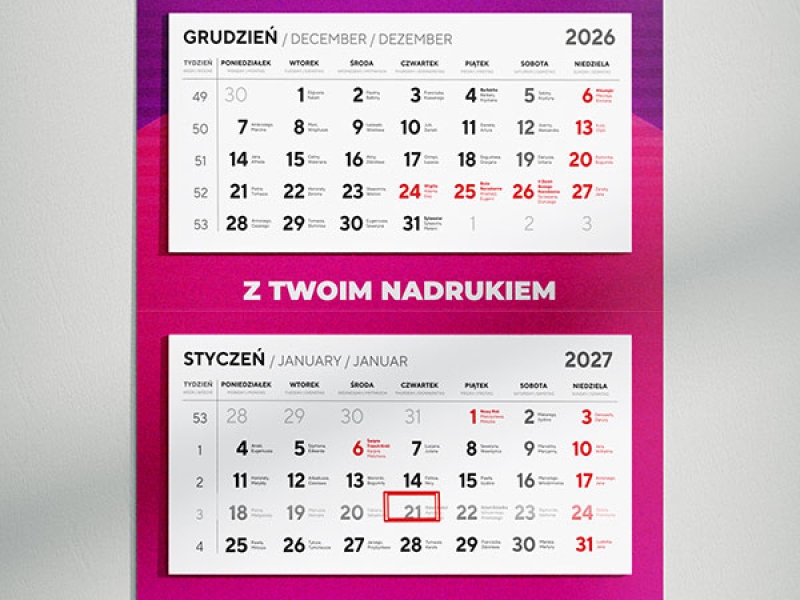wolne studio kalendarze trójdzielne 2027
